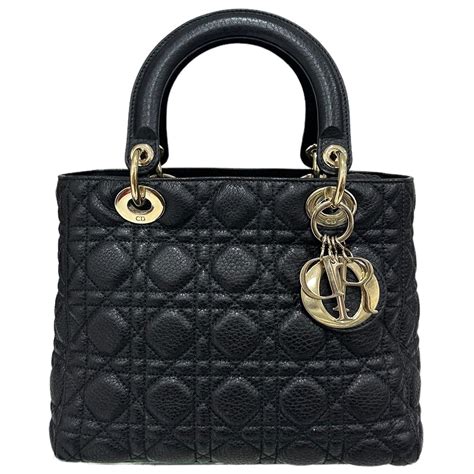 Dior Lady Media Nera Soft Pelle Martellata Borsa a Tracolla